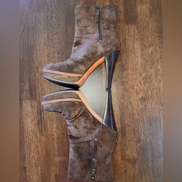 UGG Bianca Brown Italian Leather Sheepskin Suede 5" Heels Platform Sz 7.5 - Picture 4 of 11